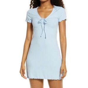 BP Tie Front Lettuce Edge Rib Dress in Blue Cashmere size small